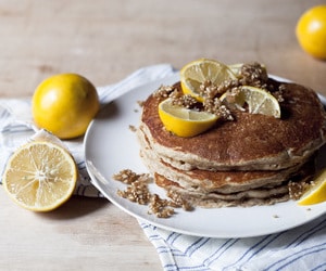 Whole Wheat Meyer Lemon Pancakes with Sesame Brittle