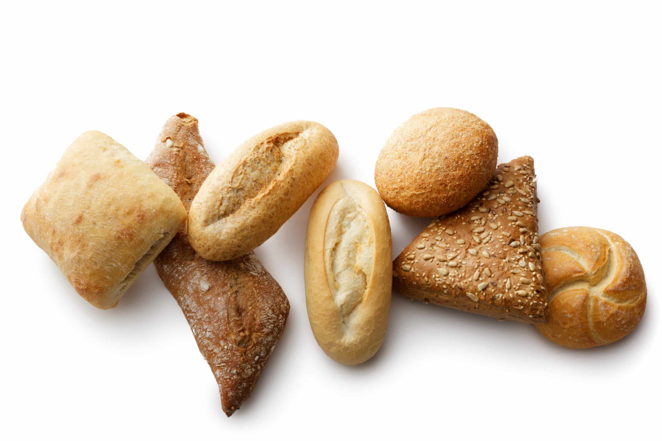 Bread: Variety of Buns Isolated on White Background