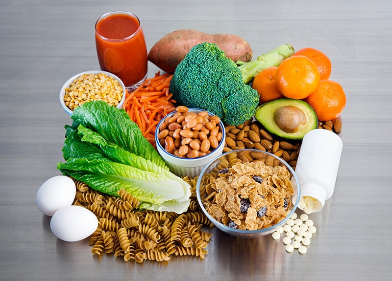 vegetables grains nuts and vitamins