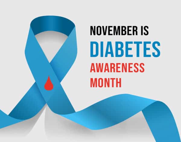 November Diabetes Awareness Month. Vector illustration with ribbon and drop of blood
