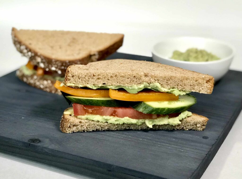 Best of Summer Avocado Veggie Sandwich, with cucumber, tomato and yellow pepper