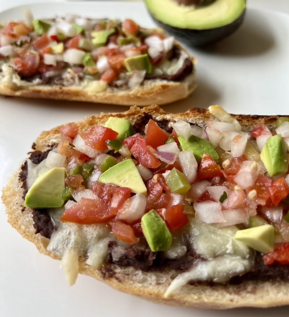 Cheesy Black Bean Toast with Pico de Gallo (Molcahetes)