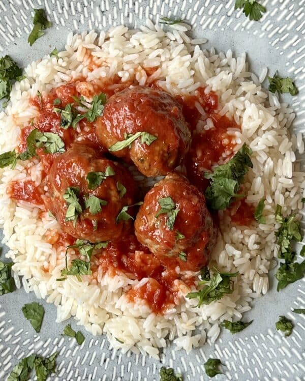 Chipotle Meatballs in Spicy Sauce with Rice
