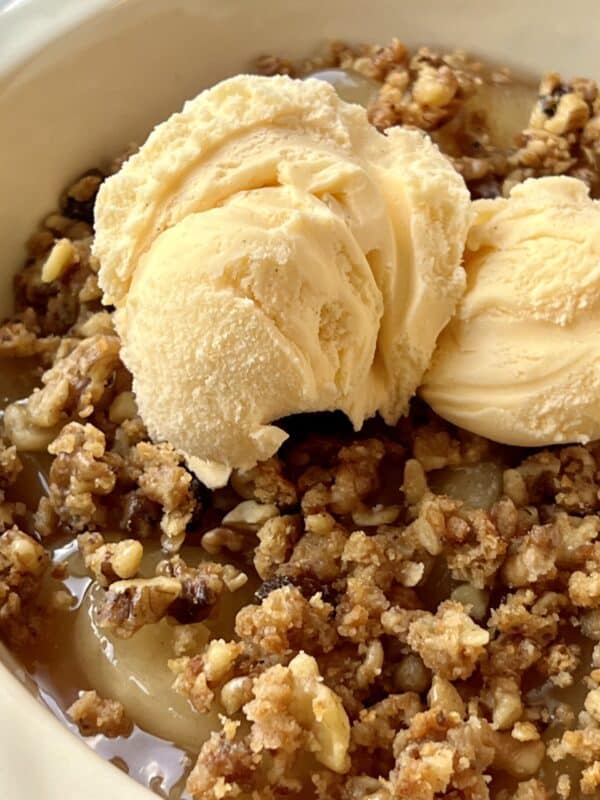 Easy Apple Crisp topped with ice cream