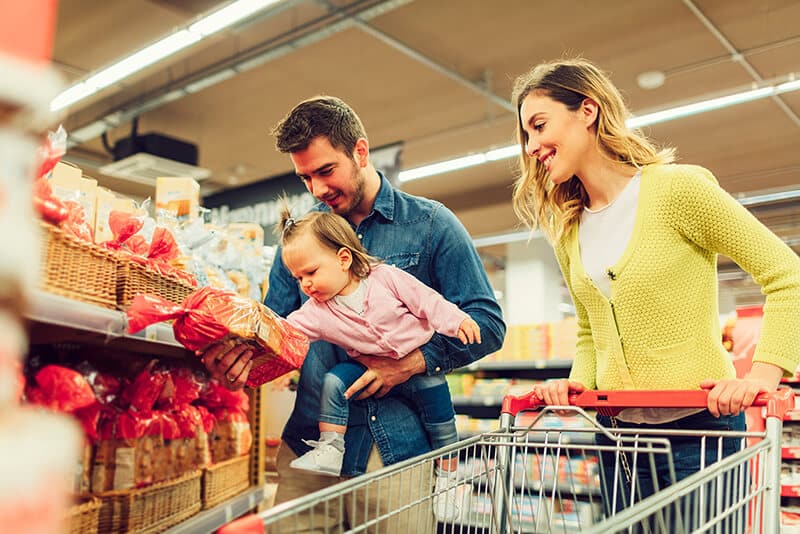 family shopping at grocery store