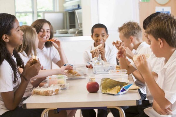 Children eating lunch at school