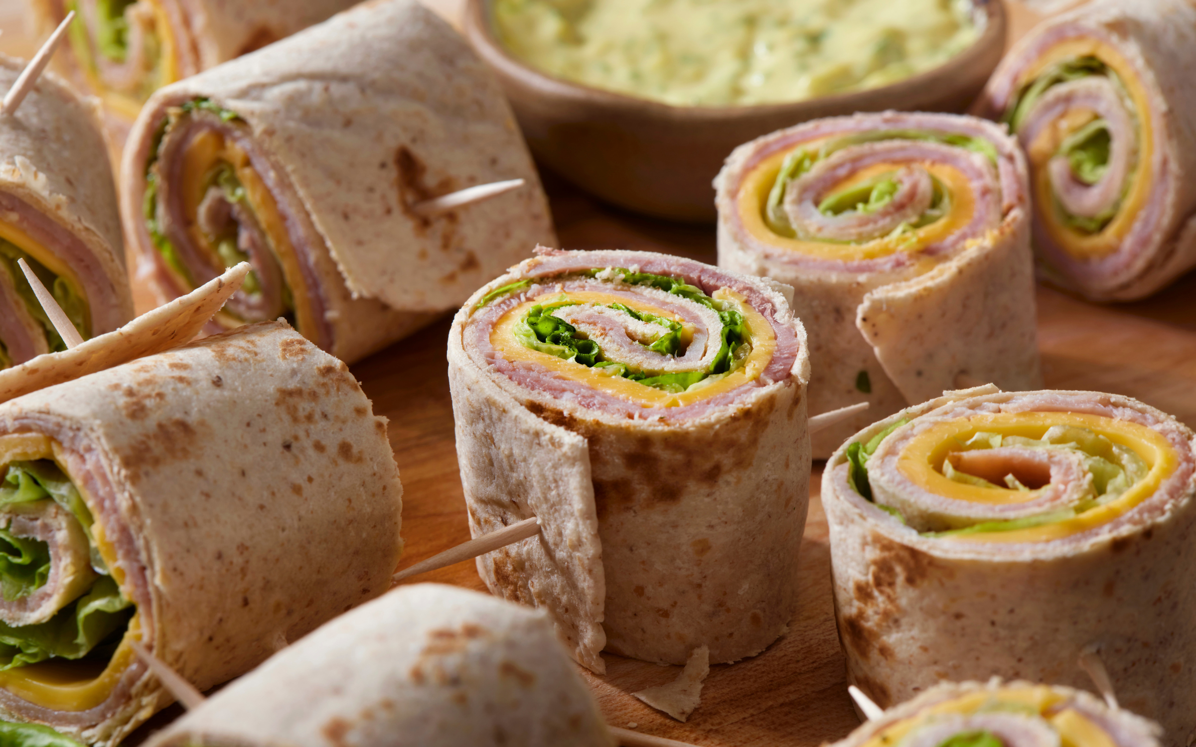 ham, cheese and lettuce pinwheels