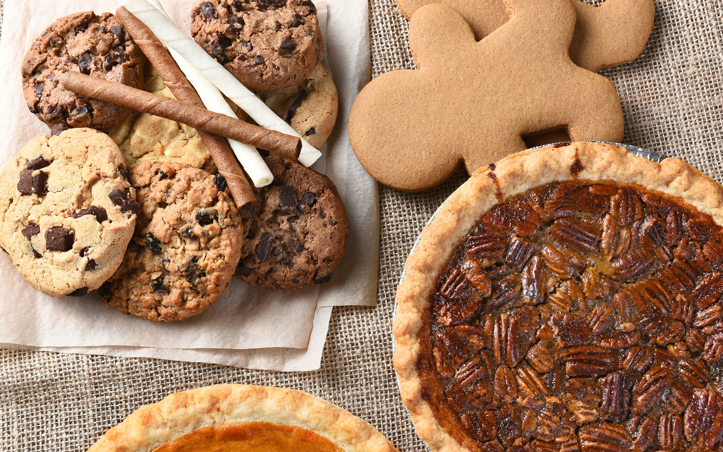 cookies, gingerbread, and pecan pie