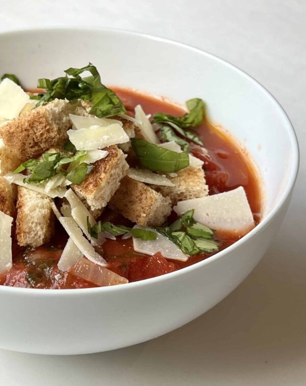 Tomato Soup with Garlic Bread Croutons