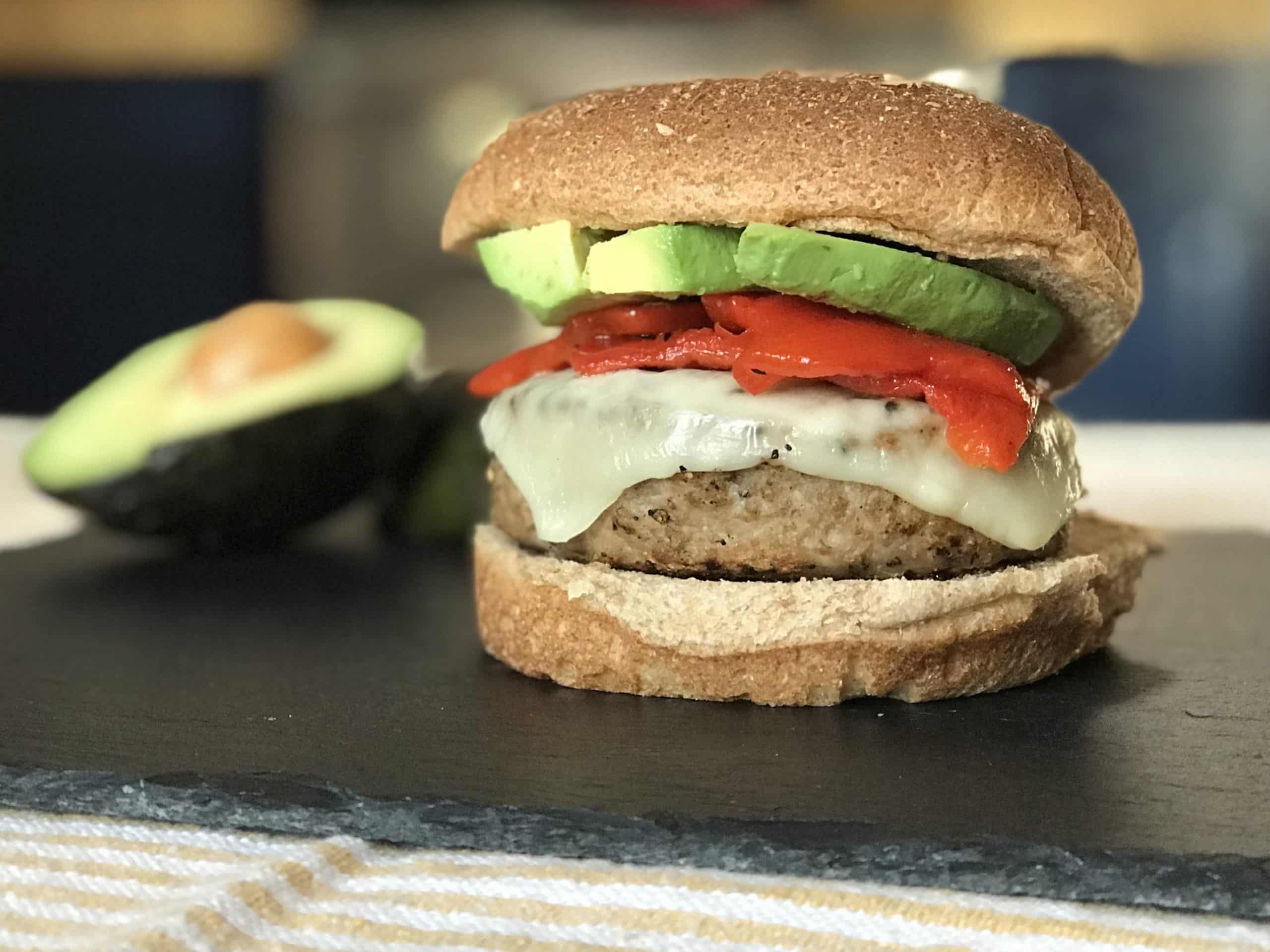 Turkey Burger with Mozzarella and Roasted Red Peppers