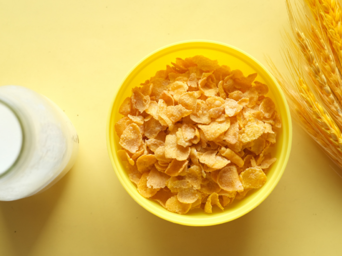 bowl of cereal and glass of milk